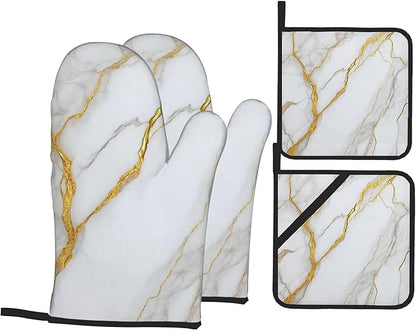 White Gold Marble Oven Mitts and Heat Resistant Pads by Unknown