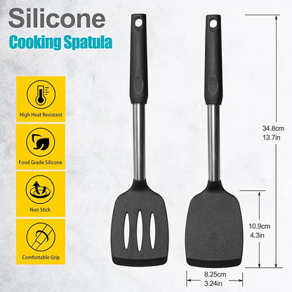 2 Pack Spatulas, Solid & Slotted Silicone Spatula Set, Stainless Steel Handle - Image 2