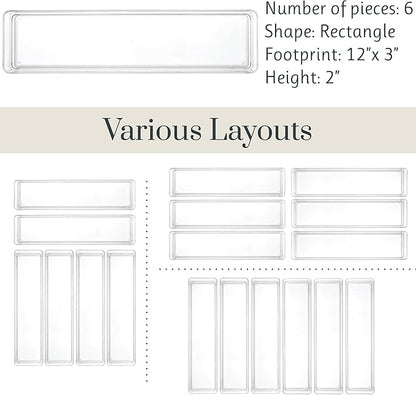 STORi SimpleSort 6-Piece Stackable Clear Drawer Organizer Set | 12" x 3" x 2" - Image 5