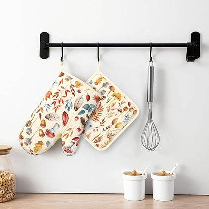 Fall Silicone Oven Mitts Pan Mats Set of 2, Heat Resistant Gloves Potholder - Image 6