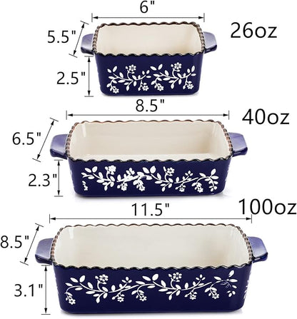 AVLA 3 Pack Ceramic Bakeware Set Porcelain Rectangular Baking Dish Lasagna Pans - Image 2