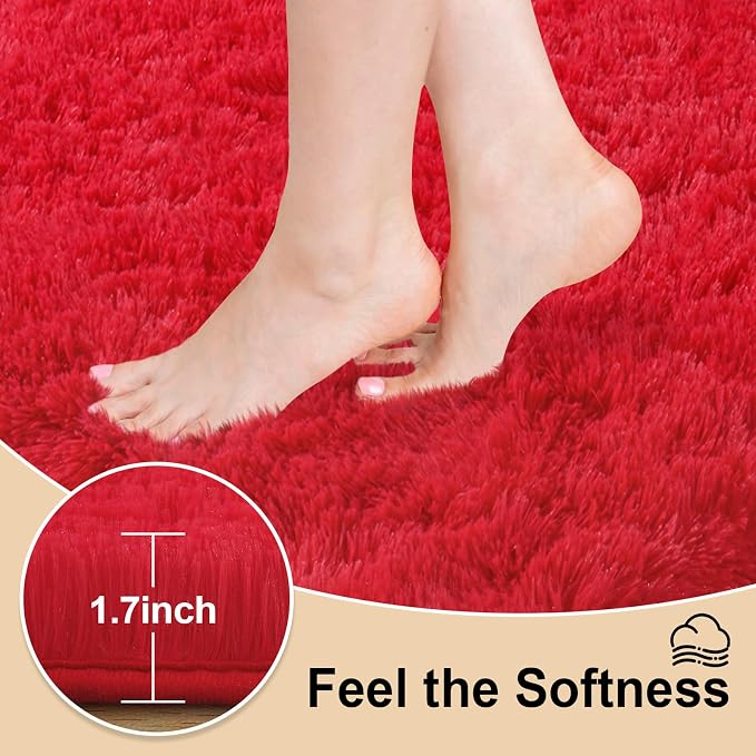 Mugorn Red Rugs for Living Room, 4x6 Large Fluffy Area Rugs for Bedroom - Image 3