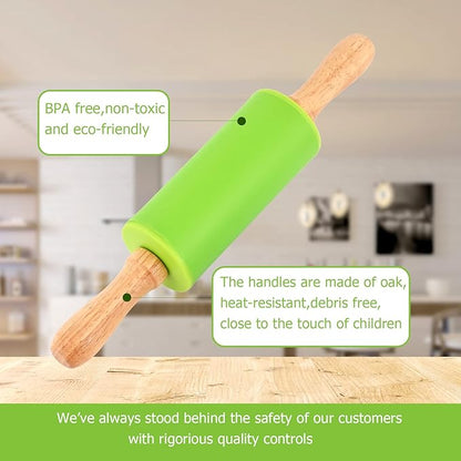 Mini Silicone Rolling Pin for Kids, Non-stick Surface Wood Handle, 9 Inch 6 Pack - Image 2