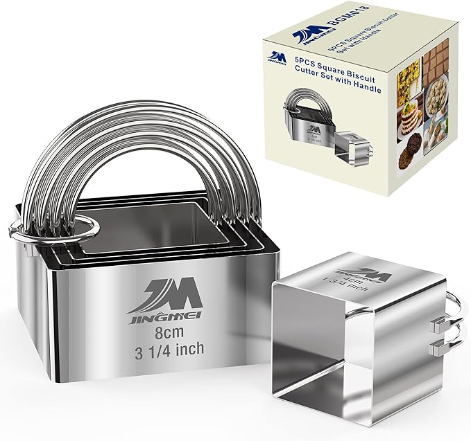 Square Biscuit Cutter Set 1.75inch 2inch 2.25inch 2.75inch 3.25inch, Stainless by MJINGMEI