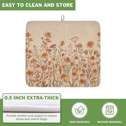 Fall Floral Dish Drying Mat for Kitchen Counter 16 x 18 Inch Autumn Sunflower - Image 5