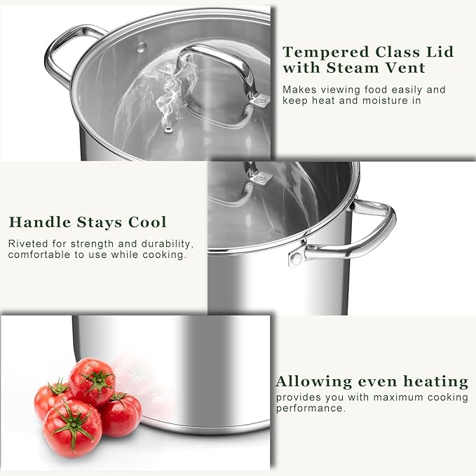 Leonyo Stainless Steel Stock Pot, 24QT Large Pot - Image 6
