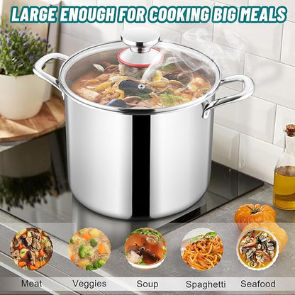 TeamFar 10 Quart Stock Pot, Stainless Steel Tri-ply Large Stockpot Pasta Soup - Image 6