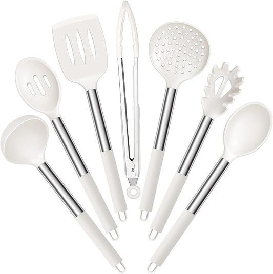 E-far Silicone Cooking Utensils Set, Slotted Turner, Soup Ladle, Pasta Server by E-far