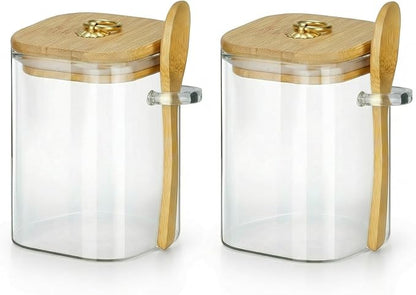 holoith 2 Pack Glass Jars with Lids and Spoons, 15 oz Glass Storage Containers by Holoith