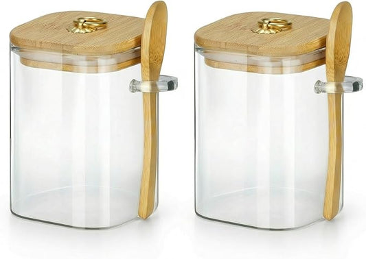holoith 2 Pack Glass Jars with Lids and Spoons, 15 oz Glass Storage Containers by Holoith