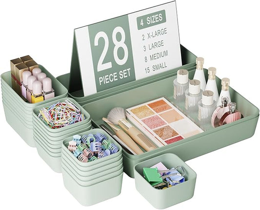 28 pcs Desk Drawer Organizer Tray, Stackable Organizer Containers by Homhut
