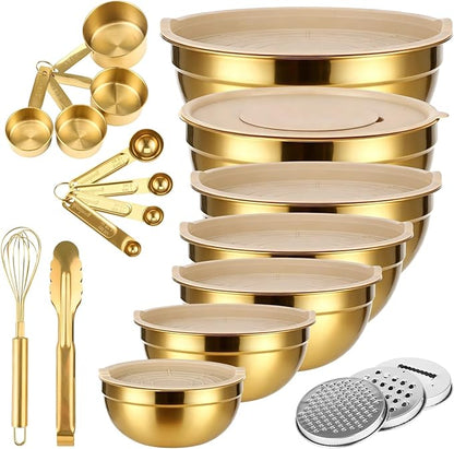 20 PCS Gold Mixing Bowls with Lids Set by Tideme