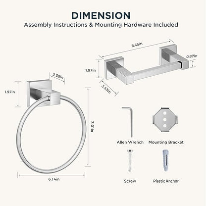 FORIOUS Toilet Paper Holder and Hand Towel Ring Set, SUS 304 Stainless Steel - Image 7