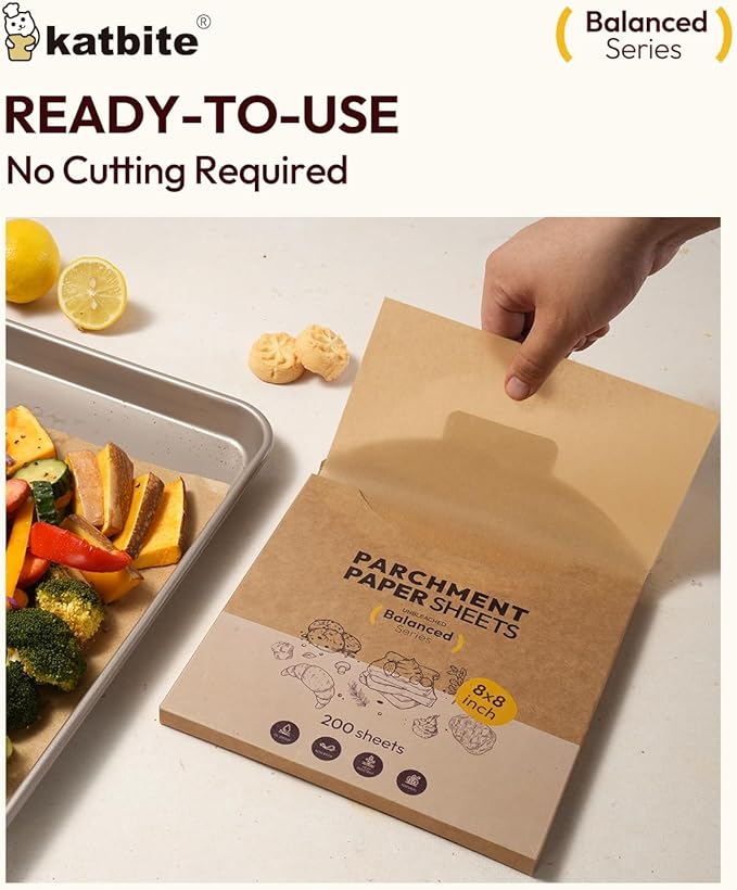 Katbite 200 Pcs Parchment Paper, 8 x 8 Inch Unbleached Baking Paper, Oil - Image 4