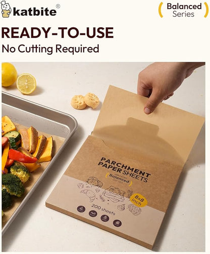 Katbite 200 Pcs Parchment Paper, 8 x 8 Inch Unbleached Baking Paper, Oil - Image 4
