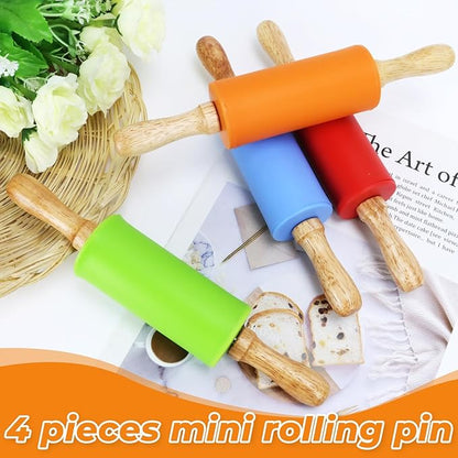 4 Pack Mini Rolling Pin for Kids, 9 Inch Wooden Handle Rolling Pin Non-Stick - Image 4