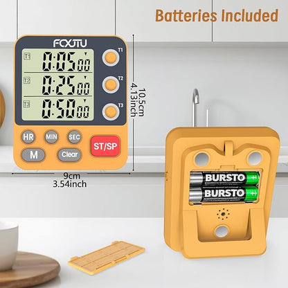 Digital Dual Triple Kitchen Timer, 3-Channel Magnetic Countdown Timer - Image 7