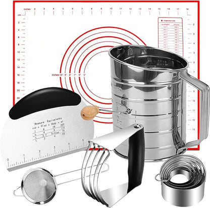 Biscuit Cutter Set, Dough Cutter, 3 Cup Flour Sifter, Baking Mat and Fine Mesh by ATPWONZ
