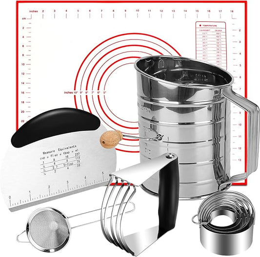 Biscuit Cutter Set, Dough Cutter, 3 Cup Flour Sifter, Baking Mat and Fine Mesh by ATPWONZ