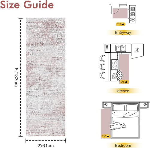 2x6 Ft Washable Runner Rug, Non-Slip Low Pile Hallway Kitchen Area Rug - Image 2