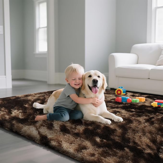 Fluffy Rug Shag Area Rug, Mottling Brown 3x5 Area Rugs - Image 5