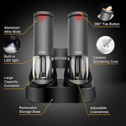 EIHO Electric Salt and Pepper Grinder Set USB Rechargeable, Upgraded External - Image 6
