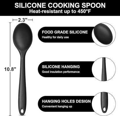 E-far Silicone Cooking Spoon Set of 2, Heat Resistant Kitchen Spoons Utensils - Image 2