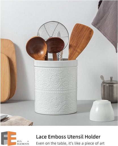 FUN ELEMENTS Kitchen Utensil Holder, 7.2" Super Large Utensil Crock Heavy and - Image 2