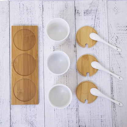 Ceramic Sugar Bowls with Bamboo Lids and Spoons-June Sky Muti-Functional Round - Image 5