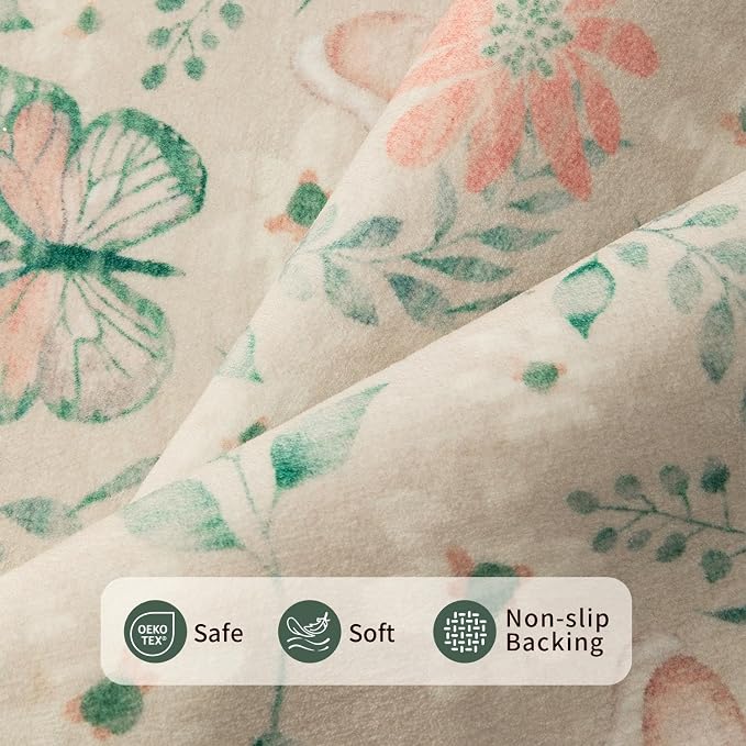 Rugxara Green Floral Rug for Living Room Bedroom, 5x7 Washable Rug, Vintage - Image 8
