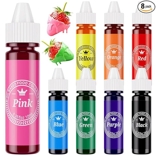 Oil Based Food Coloring for Chocolate, 8 Food Coloring Set for Valentine's Day Cake Decorating - Nomeca Food Grade Edible Food Dye for Baking,Candy Melts Cookies Fondant - .35 Fl. Oz Bottles