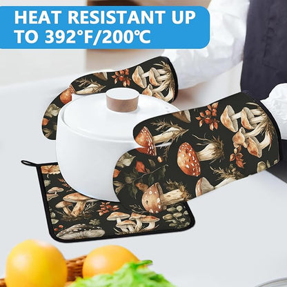 Watercolor Forest Mushroom Oven Mitts and Pot Holders Sets Heat Resistant 4Pcs - Image 5
