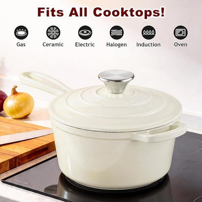 1Qt Enameled Cast Iron Sauce Pan, Leonyo Dutch Oven Pot - Image 4