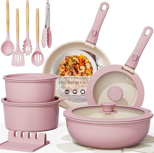 Astercook 21 Pcs Pots and Pans Set Non Stick, Ceramic Cookware Set Detachable by Astercook