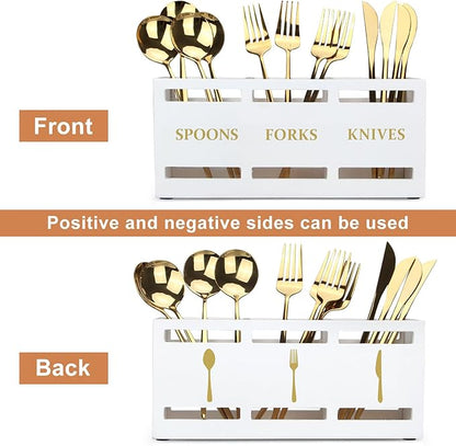 Ayiaren Wood Flatware Silverware Caddy White Cutlery Holder Kitchen Utensils - Image 4