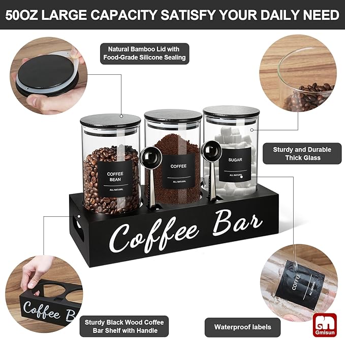 gmisun Coffee Tea Sugar Container Set, Canisters Jars - Image 6