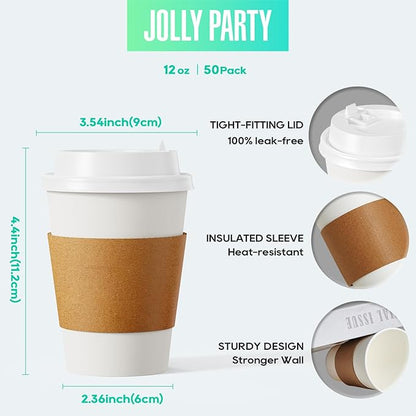 JOLLY PARTY 12 oz Paper Coffee Cups, Disposable Paper Coffee Cup - Image 2