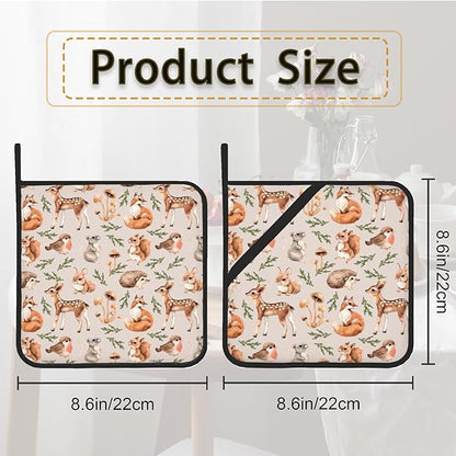 Mushroom Squirrel Deer Hedgehog Pot Holder Set of 2, Heat Resistant Potholders - Image 2
