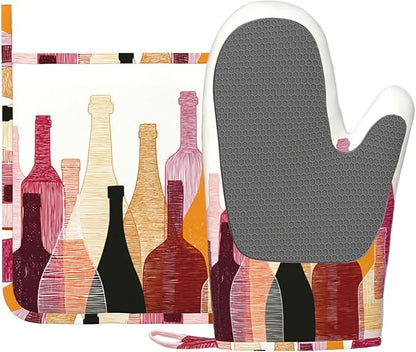 Red Wine Bottle Oven Mitts and Pot Holders Sets Non-Slip Silicone Surface by Unknown