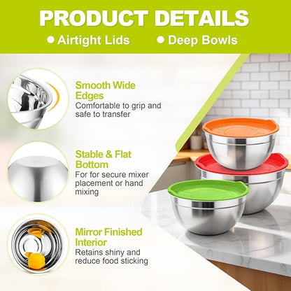 TeamFar Mixing Bowls, Stainless Steel Nesting Salad Bowls - Image 3