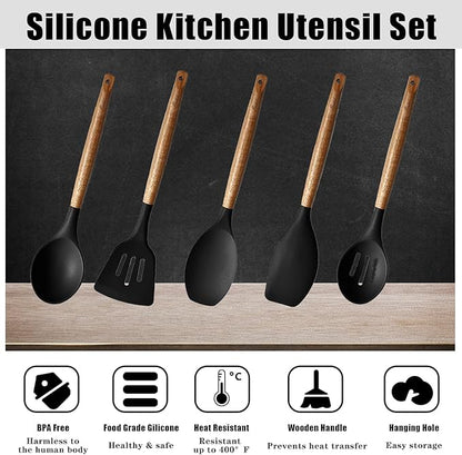 Kitchen Utensils Set, Silicone Cooking Utensils Set, Non-Stick Silicone Spatula - Image 2