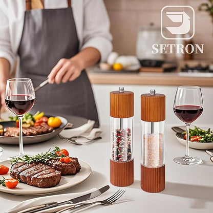 Acacia Wooden Salt and Pepper Grinder Set, 8 Inches Refillable Salt and Pepper - Image 7