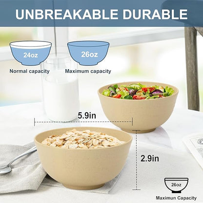 Soup Bowls 26oz, Wheat Straw Bowls Set of 6, Unbreakable Cereal & Popcorn Bowls - Image 2