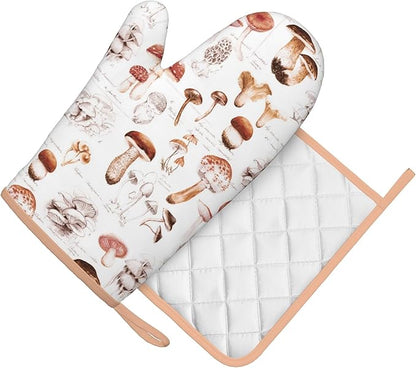Mushroom Silicone Oven Mitts Pan Mats Set of 2, Heat Resistant Gloves Potholder - Image 2