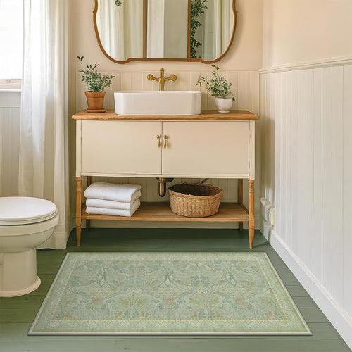 2x4 Small Green Kitchen Rugs Non Slip, Floral & Botanical Shabby Chic Washable by Evyhood