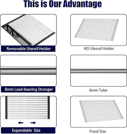 Roll Up Dish Drying Rack, Expandable Over The Sink Dish Drainer, Stainless - Image 5