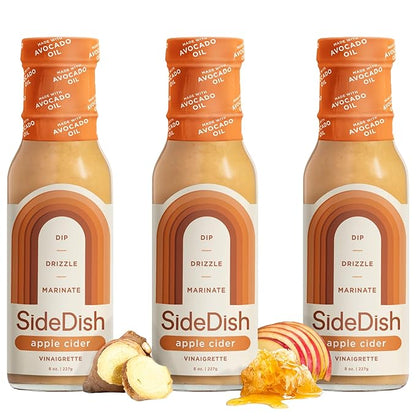 SideDish Apple Cider Vinaigrette (Pack of 3) - Seed Oil, Dairy & Gluten Free Salad Dressing w/Avocado Oil - Refined Sugar Free, All-Natural Ingredients - Paleo-Friendly Dip, Glaze & Marinade