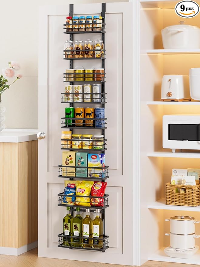Delamu 9-Tier Over the Door Pantry Organizer, Adjustable Pantry Door Organizers by DELAMU