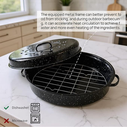 Oval Roasting Pan with Lid and Rack 18" Large Roaster Pan Set Comes With Lron - Image 8