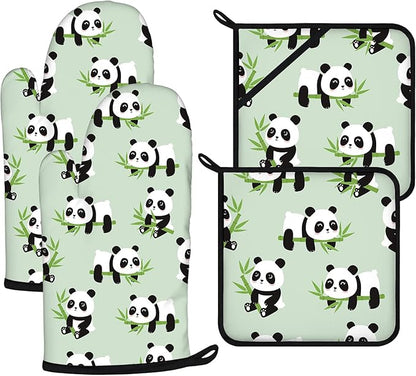 Cute Panda Oven Mitts and Pot Holders Sets 4Pcs, Extra Long Oven Gloves by VisittheDuibelproduct